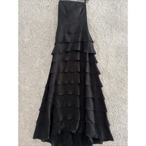 Lazarro Black Strapless Ruffle Tiered Formal Gown Dress Size 10